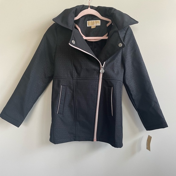 Michael Kors Girls Black MK Patterned Coat with Pink Accents Hooded Winter Coat - Picture 1 of 7